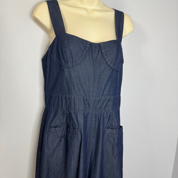 Tibi Jumpsuit Wide Leg Cropped Chabery Sleeveless Chambray Casual Wardrobe Sz 10 - Picture 4 of 14
